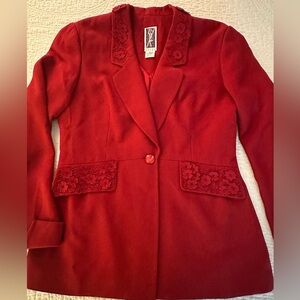 Designer red embellished blazer by ZELDA sz10 vtg